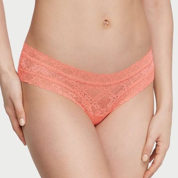 Victoria's Secret The Lacie Crochet Lace Cheeky Panty Orange Small NEW - Picture 1 of 3